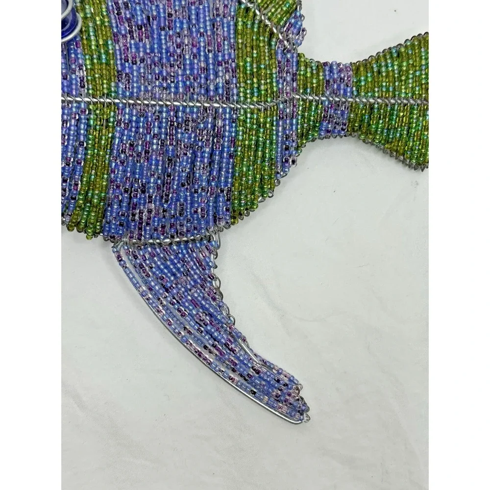AngelFish Glass Beaded Hanging Decor 3D Blue Green Seed Beads Metal sealife